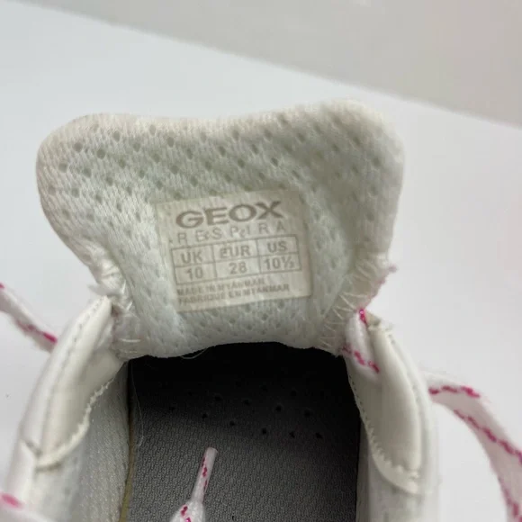 Geox Kids White Leather Sneakers with Pink Lightning Bolt with orthopedic insole - Picture 3 of 16